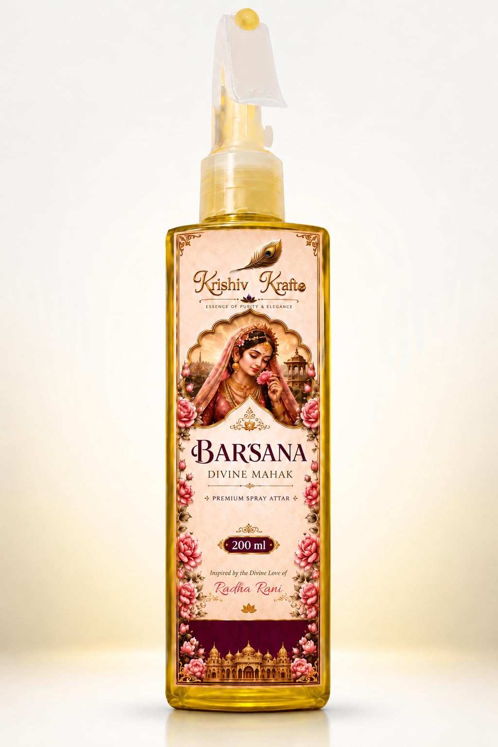 Barsana Divine Mahak Premium Spray Attar 200ml Inspired RADHA RANI Fragrance Perfect for daily puja, morning prayer, evening aarti, meditation, yoga, temple visits, spiritual gatherings and festive celebrations.-image-9