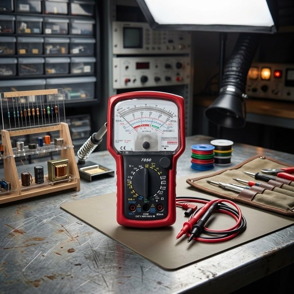 KT7050 Analog Multimeter mit Spiegel-Skala - Präzises Zeiger-Messgerät für Spannung & für strom bis 600V/10A, Manuelles Widerstandsmessgerät 20MΩ für Elektriker