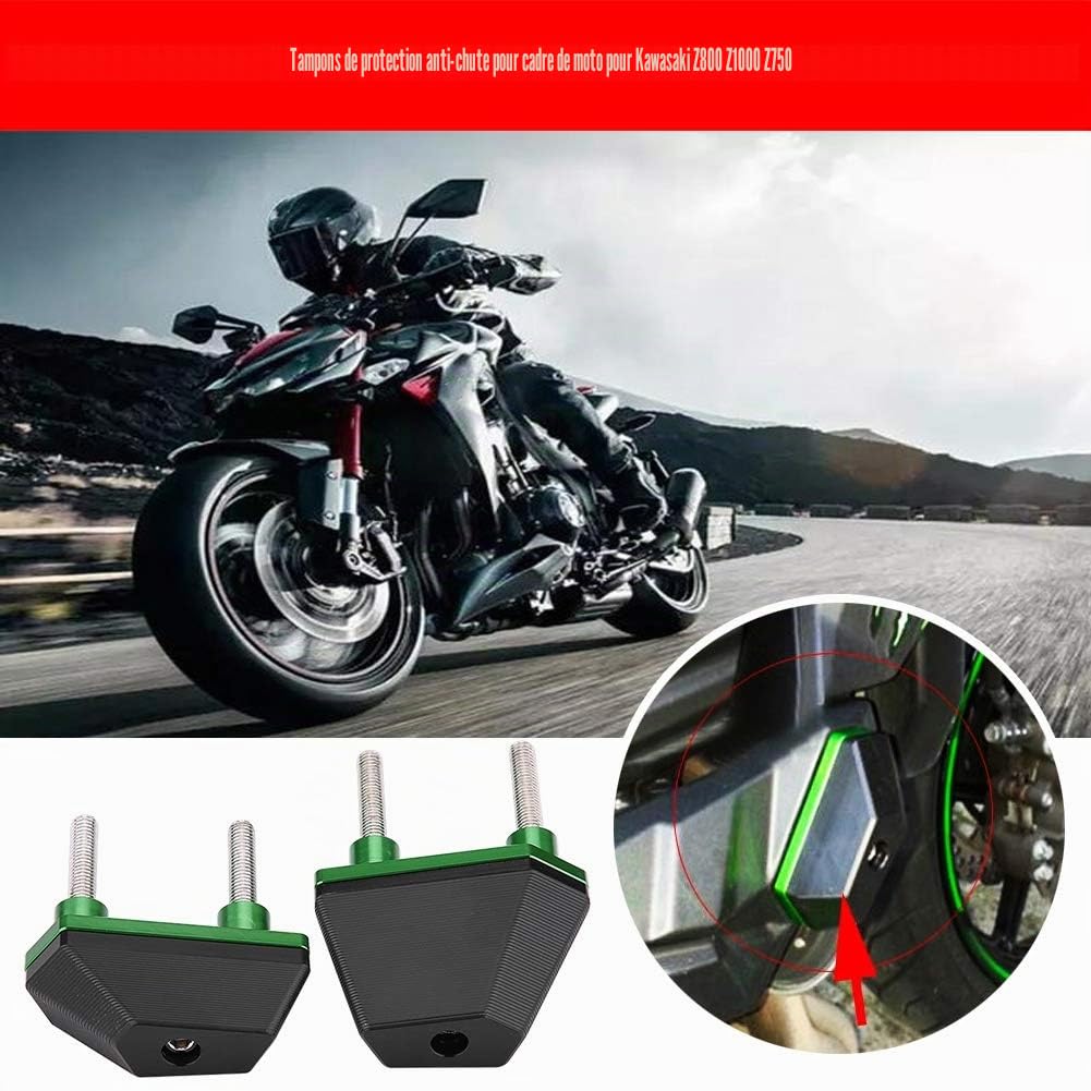 Curseurs de Cadre Moto Antichute, Protection Anticollision Renforcée, Compatible Z800 Z1000 Z750, Ensemble de Sièges de Sécurité Vert