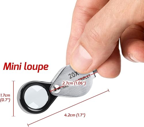 Miniatura 7 de Jewelers - Lupa plegable de 20 unidades, diseño mini de 20 aumentos, lente de cristal óptico, triplete, de acero inoxidable, tamaño de bolsillo,