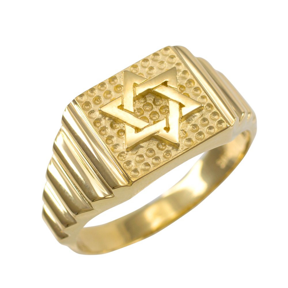 Solid 14k Yellow Gold Jewish Star of David for Men