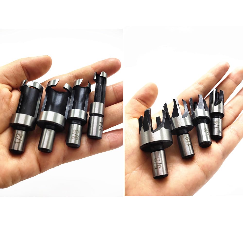 Juego de 8 brocas de corte de enchufe de madera, acero de alto carbono, revestimiento de titanio, brocas rectas y cónicas de 6 mm/10 mm/13 mm/16 mm