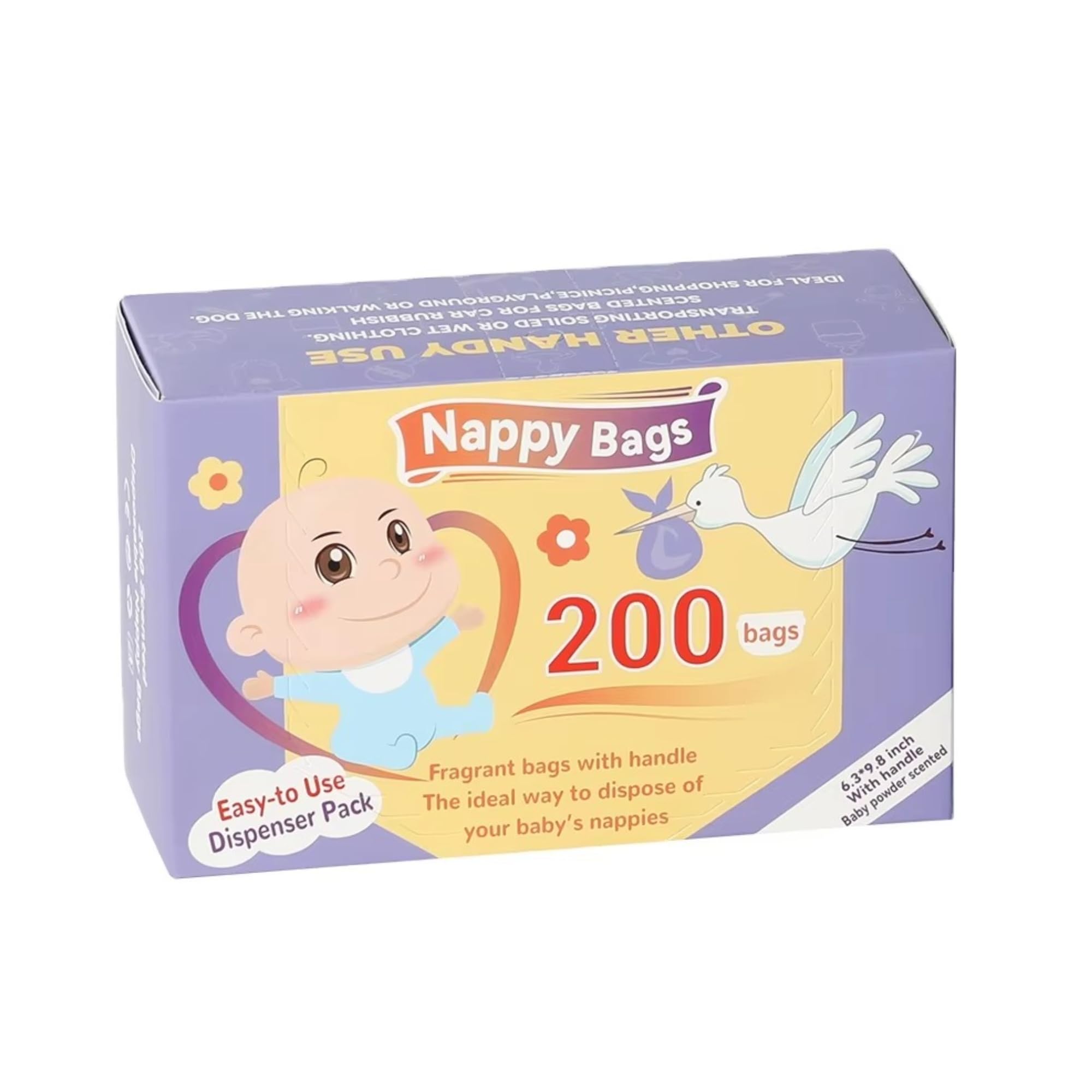 Hometric Purple Disposable Nappy Bags – 100% Biodegradable Fragranced Nappy Sacks | Baby Diaper Disposal Bags | Eco-Friendly Sanitary Potty Bag | Poo Bags Dogs With Tie Handles, Cat, Dog Litter Bag