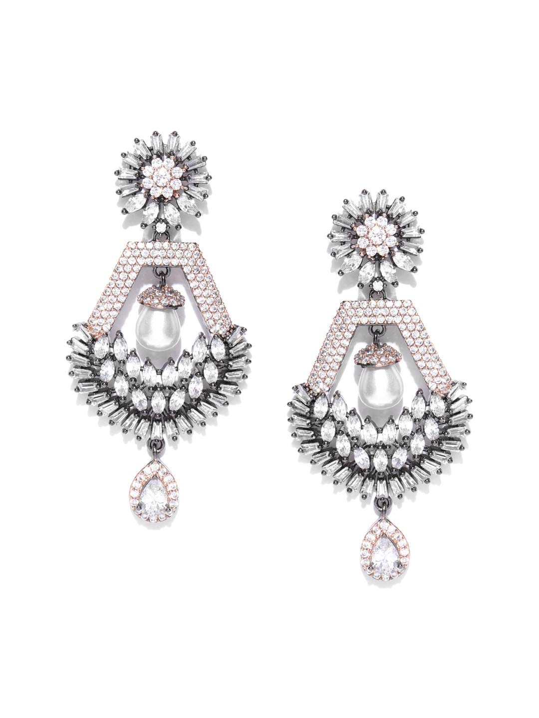 Priyaasi Dual-Toned Party Pearl Earrings for Women | Flower Drop Design | Silver & Rose Gold-Plated | American Diamond Earrings for Women | Stylish Gift for Girls (B07SW4TKRX) Amazon Price History, Amazon Price Tracker