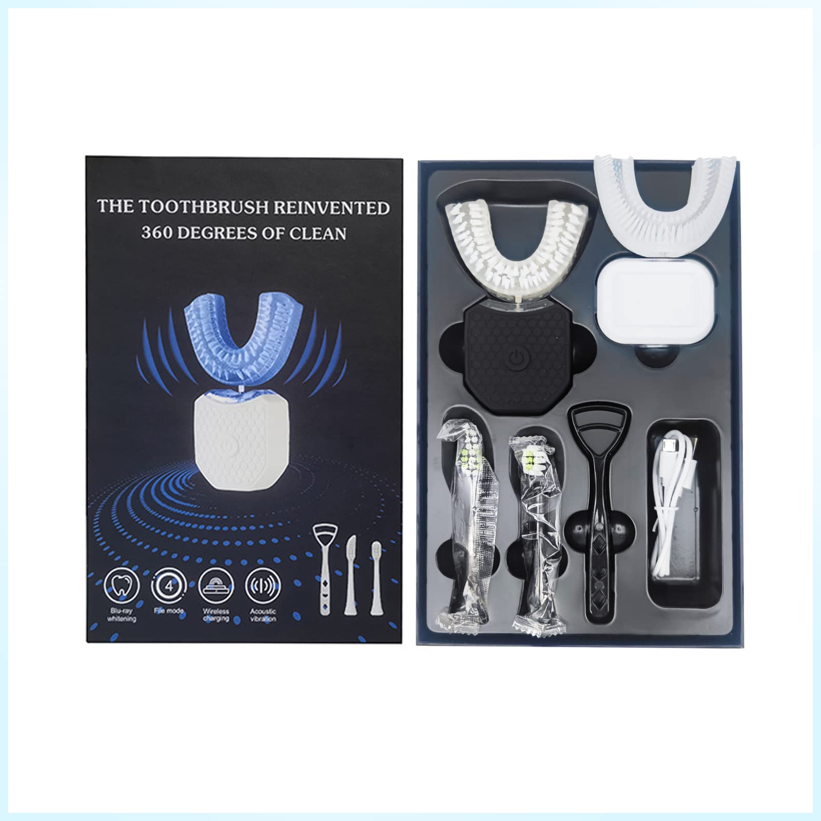 yioic Orthosparkle Toothbrush for Adults,U-Shaped Toothbrush 3 Modes,Orthosparkle 10-Second Toothbrush,Wireless Charging, Waterproof,Orthosparkle Teeth Whitening Brush and Whitening (White)