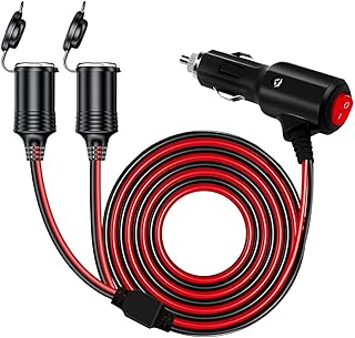STHIRA® 2 in 1 Car Cigarette Lighter Splitter 9.8Ft Dual Port Cigarette Lighter Socket with Switch & LED Indicator Car Charger Extension Cable DC 12V/24V Adapter for Phone Charging, GPS-picture-13