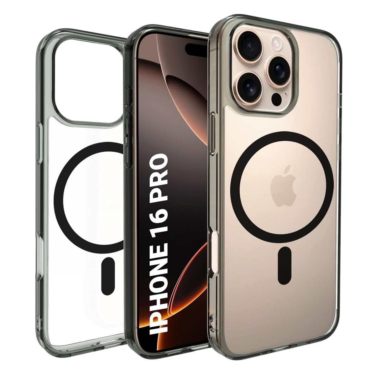 RIGGEAR Shockproof Clear Hybrid Armor Compatible with MagSafe Accessories for iPhone 16 Pro Case, iPhone 16 Pro Back Cover (Smoke Black Clear TPU Bumper + Crystal Clear PC) (B0DFHDNHMZ) Amazon Price History, Amazon Price Tracker