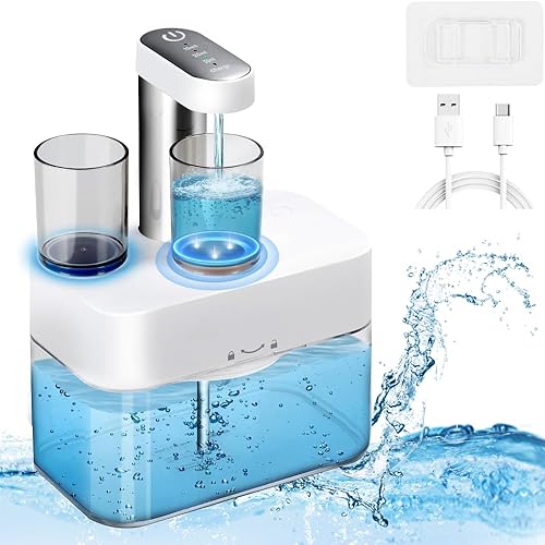 Dispensador automático de enjuague bucal, dispensador de enjuague bucal recargable por USB de 18.6 fl oz con soporte magnético para tazas,