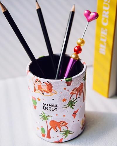 Miniatura 10 de HEYGOO Soporte para bolígrafos de piel sintética, organizador de escritorio para mujeres y niñas, soporte para brochas de maquillaje, regalo ideal