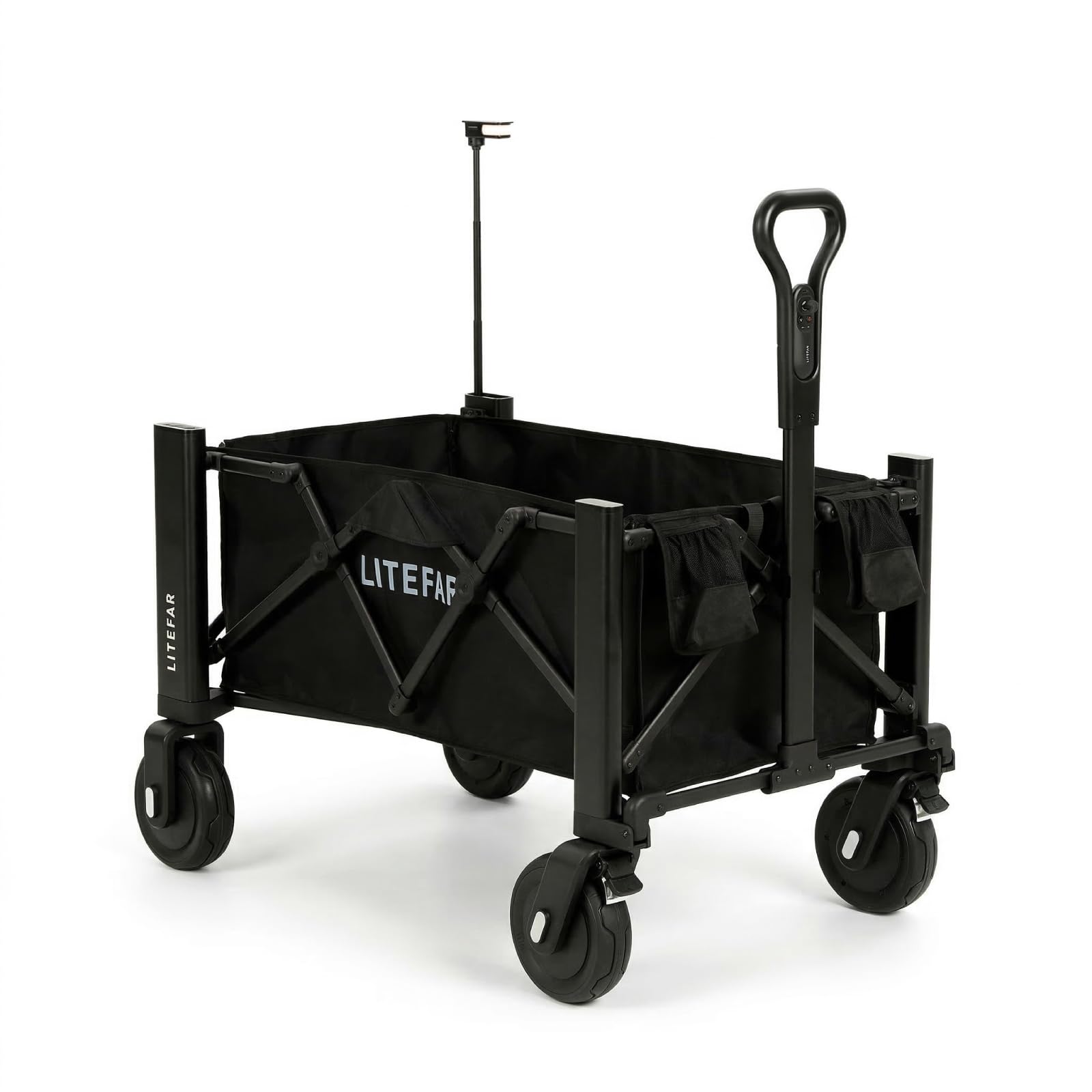 電動キャリーワゴン LITEFAR G2 電動カート 自走式 リモコン操作 コンパクト 折りたたみ式 500Wデュアルモーター搭載 容量140L 耐荷重約81kg 24,000mAhバッテリー搭載 約10km航続距離 3段階速度調整 LEDライト内蔵 キャリーワゴン アウトドア キャンプ レジャー (マットブラック)
