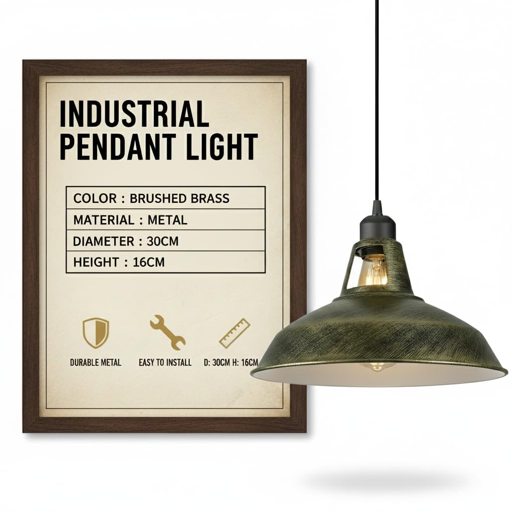LEDSone Vintage Loft Style Green Brass Pendant Light 30cm Metal Shade Light for Kitchen Island, Dining Room & Bedroom โ image 1