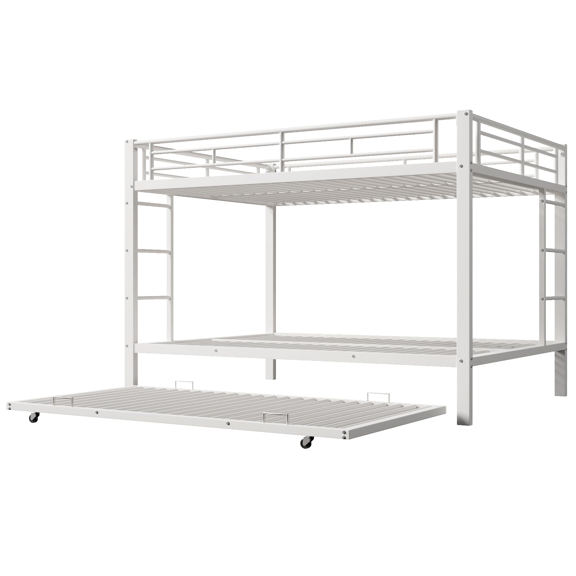 Moimhear 140 x 200 cm, letto a castello, letto con telaio in ferro, letto per bambini, dotato di letto estraibile (90 x 190 cm), ringhiera alta, senza materasso (bianco)
