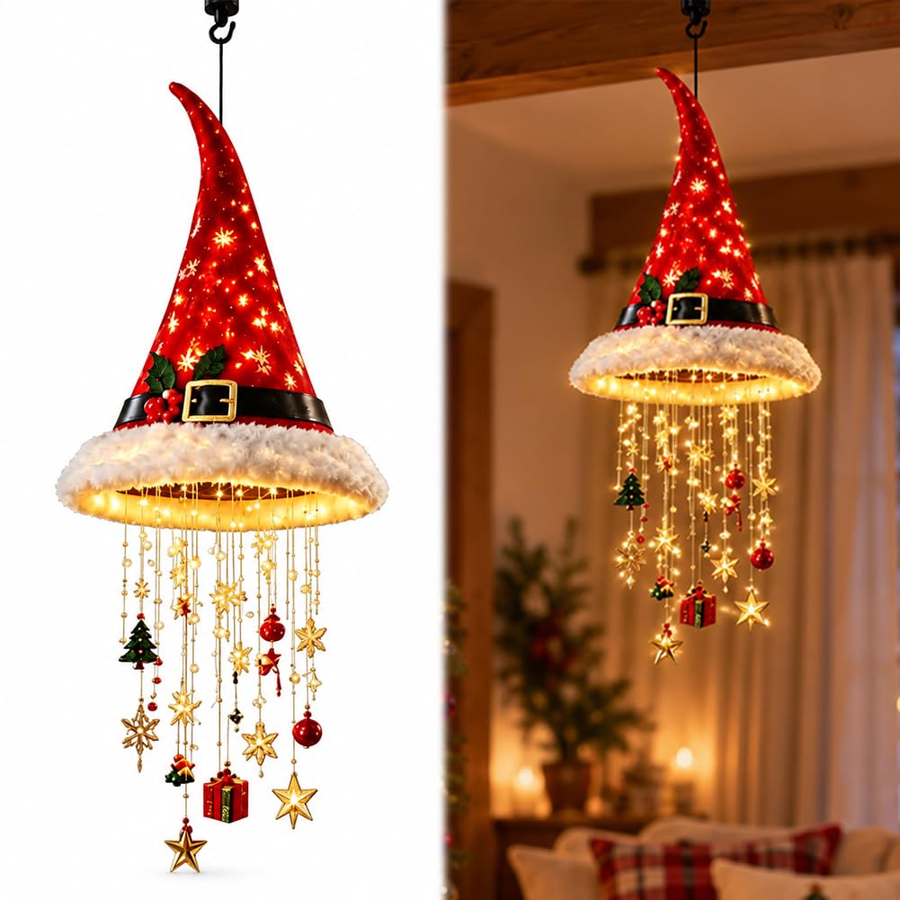 Lighted Santa Hat Hanging Chandelier, Xmas Hanging Lamp (B)