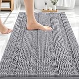 OLANLY Thick Bathroom Rugs 30x20, Extra Soft Absorbent Chenille Striped Bath Rugs, Rubber Backing, Machine Wash Dry, Bath Mats for Bathroom Floor, Tub and Shower, Home Decor Accessories, Grey