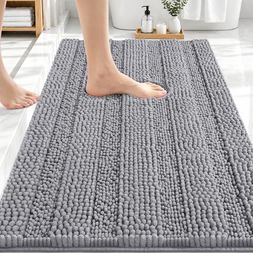 OLANLY Thick Bathroom Rugs 30x20, Extra Soft Absorbent Chenille Striped