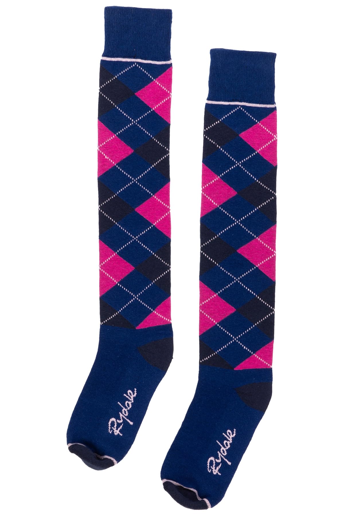 Ladies Knee High Riding Socks Cotton Blend Women'sEquestrian Boot Sock Cushioned Sole Long Socks (Argyle Denim)