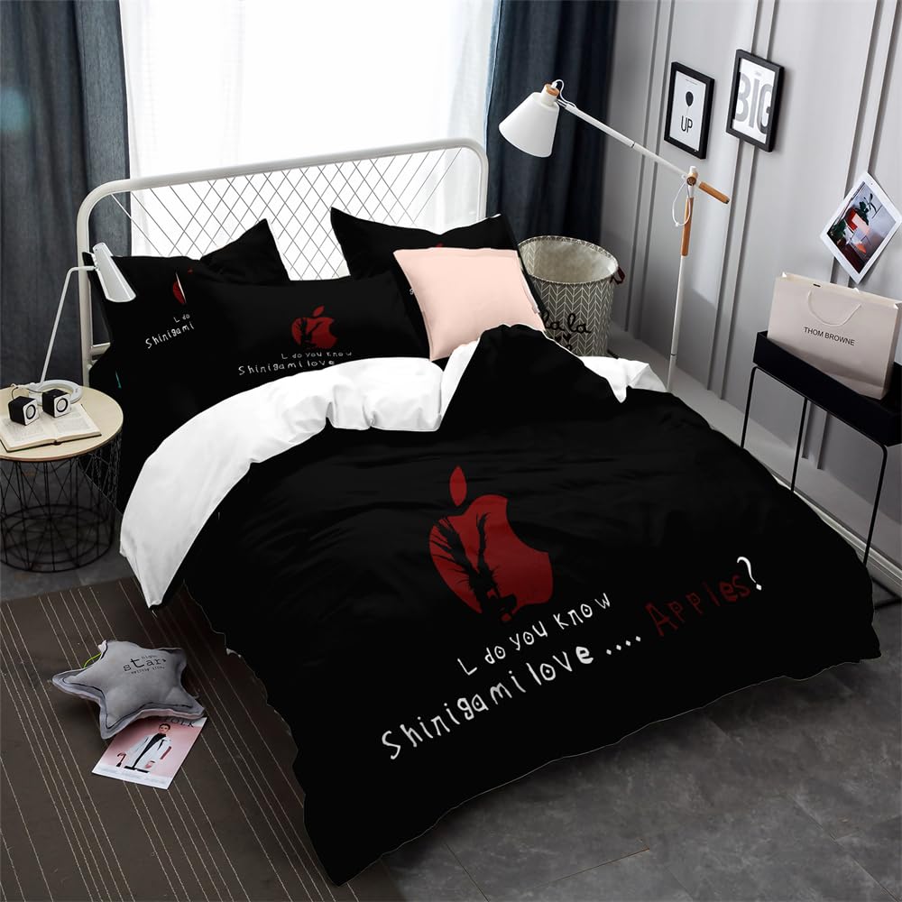 Modern Bedding Set and Pillowcases X 2 with Death Note, Comfortable Hypoallergenic Cotten Reversible Duvet Cover (200x200cm(Double),DN 03)