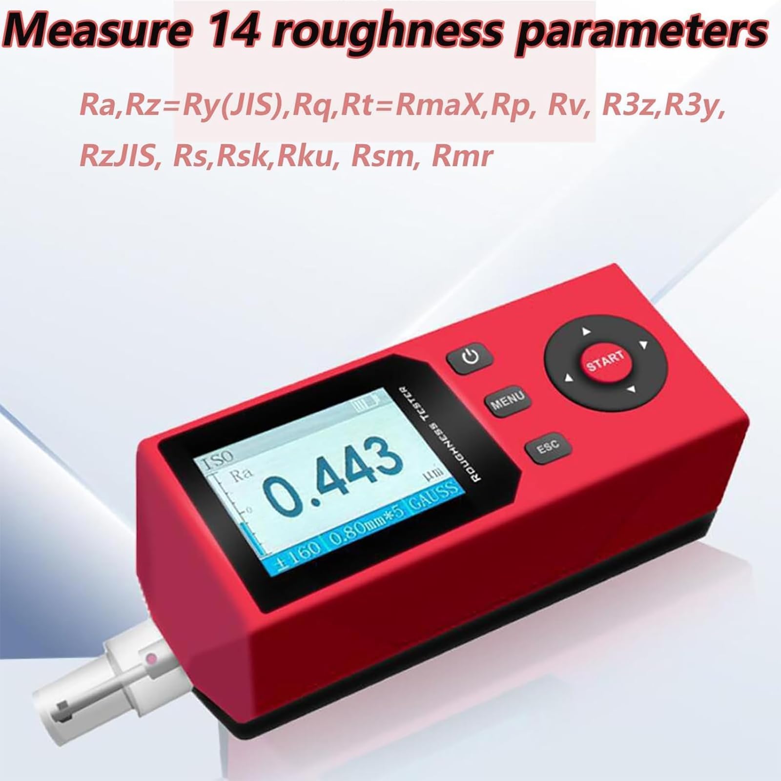 Rugosimetro Portatile, Profilometro Portatile con Display IPS, 14 Parametri di Rugosità, Intervallo di Misura: 320 Μm, 500 Set di Dati, per Lavorazioni Meccaniche E Produzione