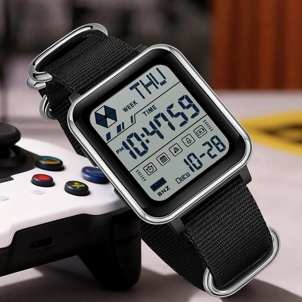 Gosasa Orologio digitale unisex con cinturino in nylon, orologio quadrato a