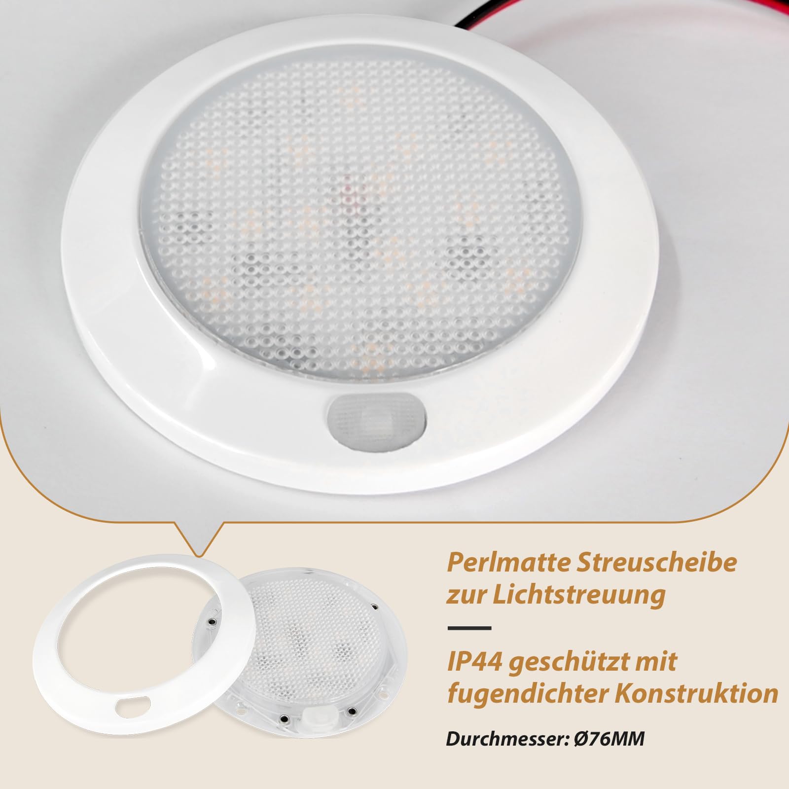 Dream lighting 4er Set 12v LED Lampe Dimmbar Wohnmobil Wohnwagen Boot Innen Deckenlampe Flach mit Memory-Funktion IP44 7,6CM Warmweiss
