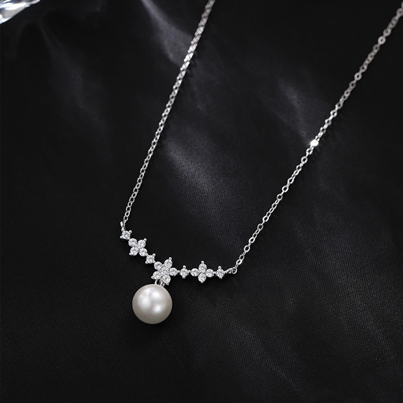 Naszyjnik z pereł w stylu vintage, naszyjnik damski łańcuszek 9K/14K/18K białe złoto z moissanitem elegancka kokarda i perła 8 mm 40+5 cm długość