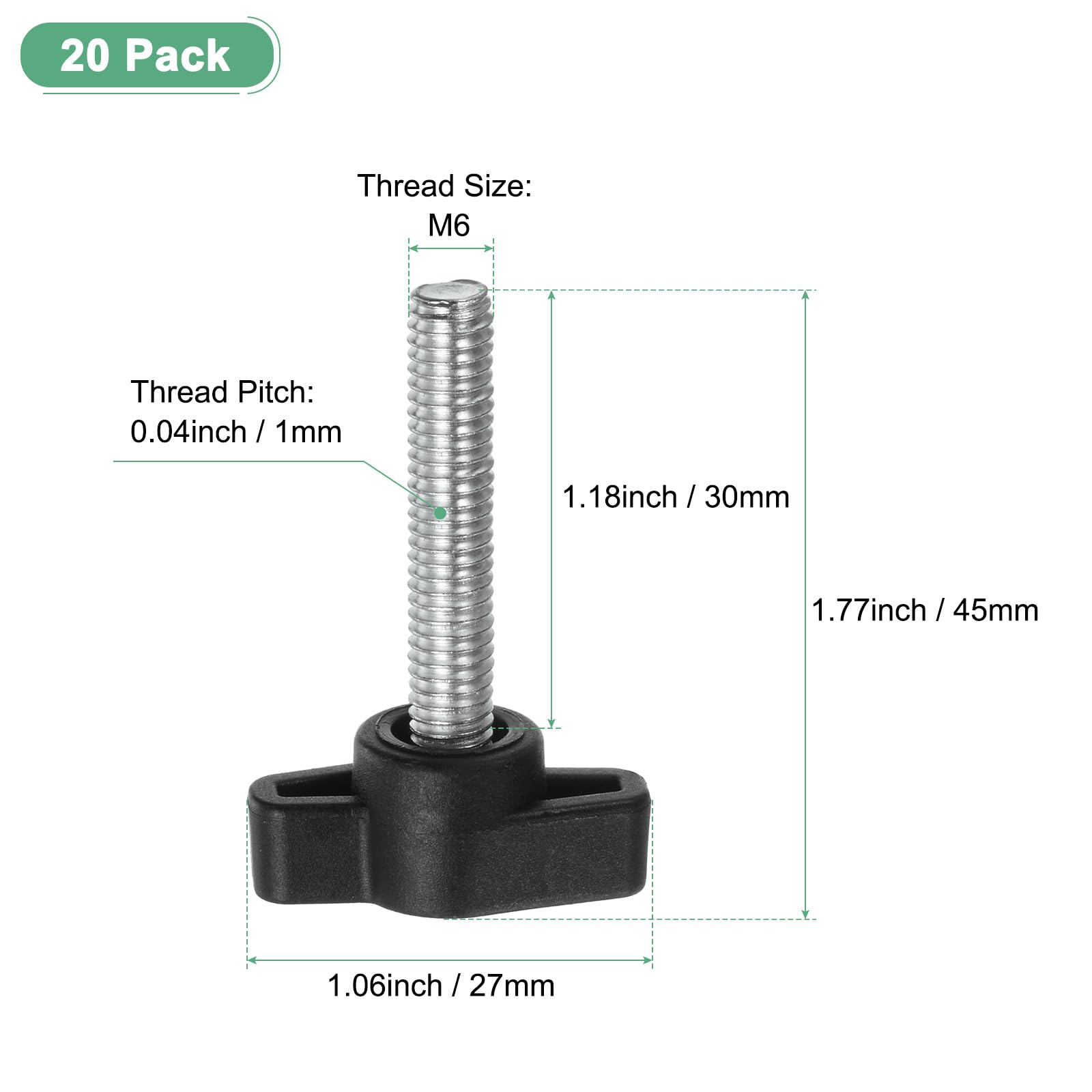 M METERXITY 20-Pack Thumb Screws, M6x30mm Tee Wing Knobs - Image 3