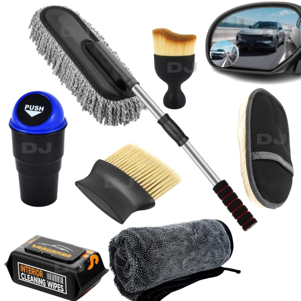 8 Pack Microfiber Car Duster with Long Handle Car Cleaning Brush, Wipes, Gloves and Interiror Car Cleaning Cloth Car Ac Vent Cleaner Brush and Dustbin for Car, Motorbike, SUVs Car Cleaning Kit-image-9