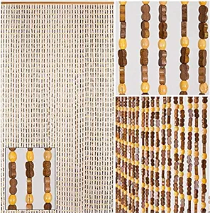 BeadedString Natural Wood and Bamboo Beaded Curtain-45 Strands-77 High-Plain Design-Bamboo and Wooden Doorway Beads-Boho Bohemian Curtain-35.5