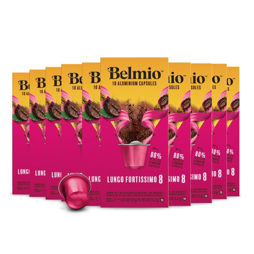 BelmioLungo Fortissimo Espresso Coffee Pods – Dark Roast – Bold & Full of Flavor - Nespresso Original Line Compatible – 10 Count (Pack of 10)