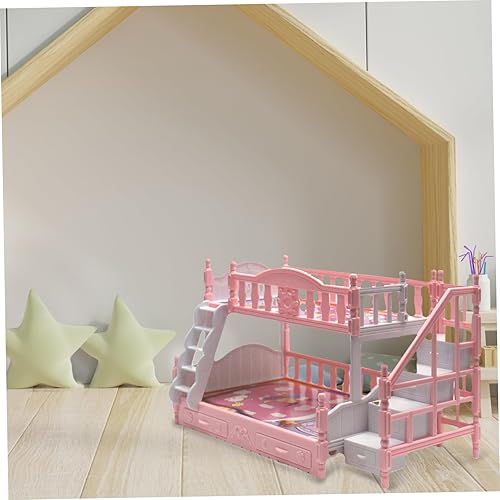 Miniatura 7 de Litera de muñeca bebé con escaleras, simulación en miniatura, bonita cuna de dibujos animados, muebles de casa de muñecas de plástico, regalo de