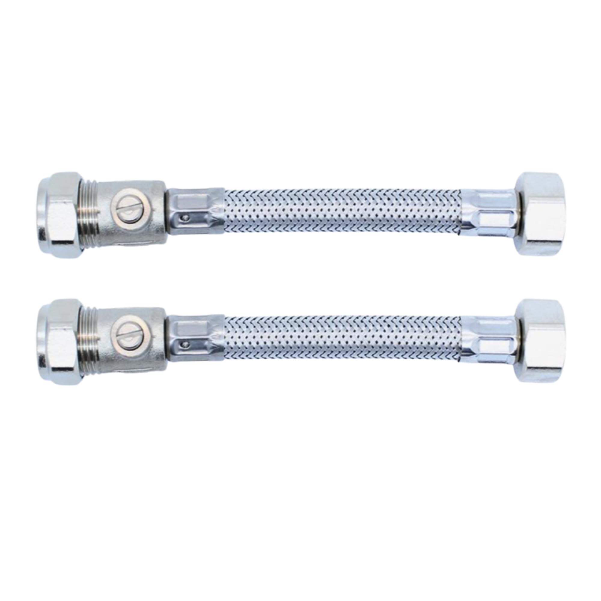 Hulthor 15mm Flexible Hose with Isolation Valve 2-Pack, 150mm Tap Connector, Braided Plumbing for Toilet 1/2 BSP Thread, Sink, Water, Easy Fit