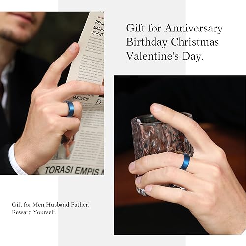 Miniatura 4 de King Will - Anillo básico unisex de carburo de tungsteno con acabado mate y pulido, para boda o compromiso, borde biselado, colores plateado, negro,