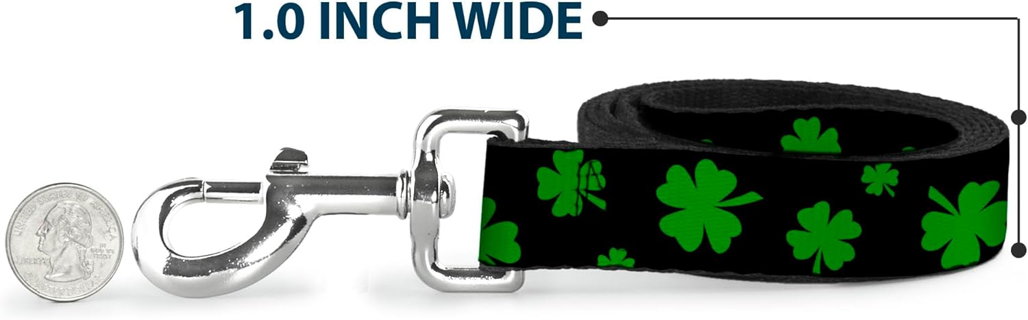 Dog Leash St Pats Clovers Scattered2 Black Green 4 Feet Long 1.5 Inch Wide