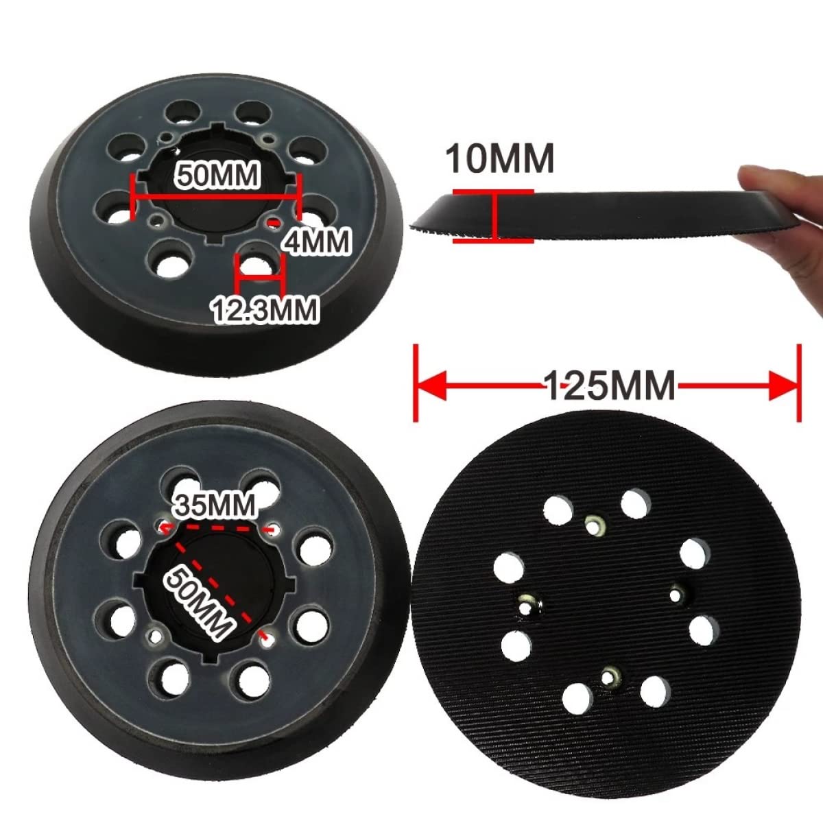 DAZZLEEX Protezione per cuscinetti di supporto, 3 pezzi, 125 mm, 8 fori, per levigatrice DWE6423