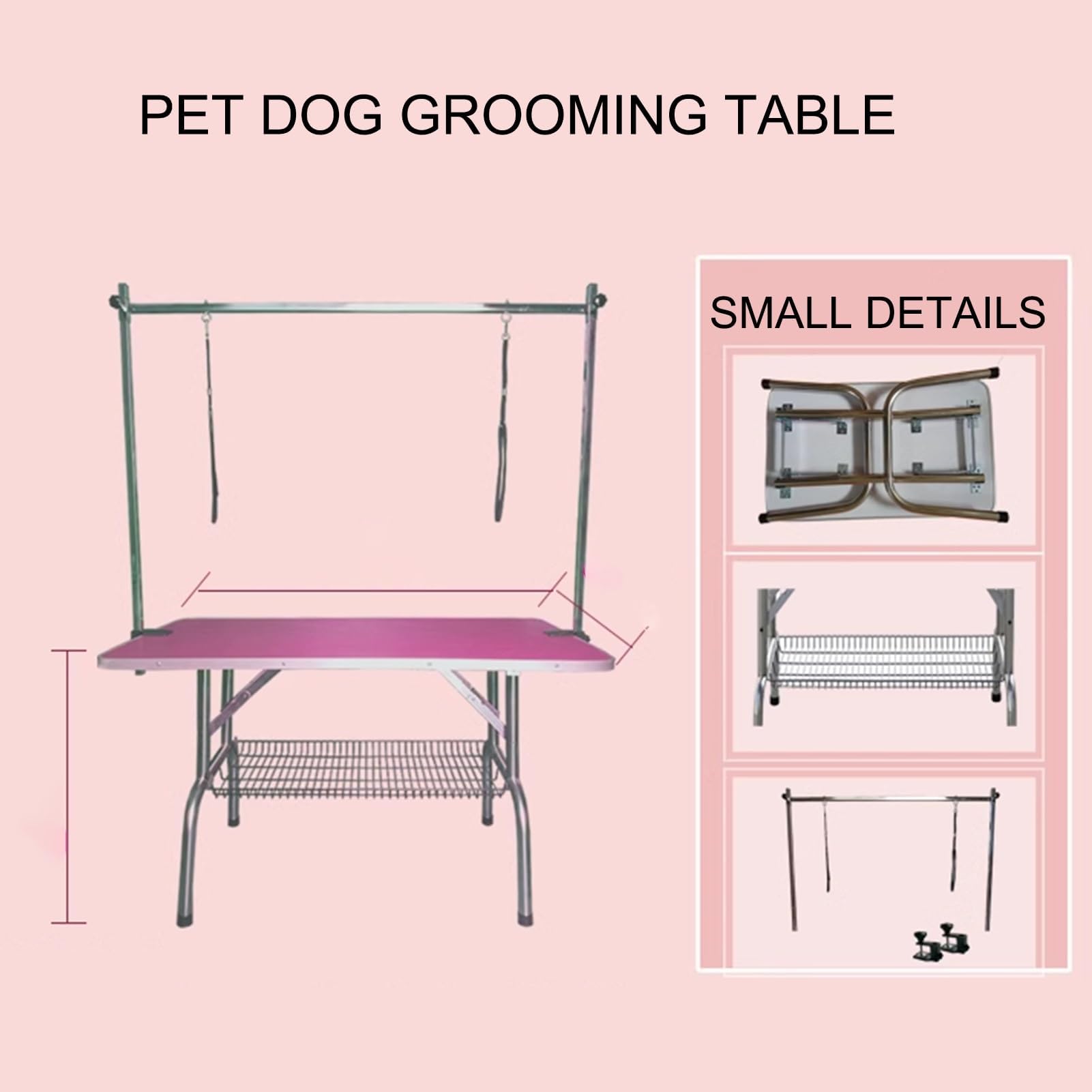 Tavolo pieghevole per toelettatura cani con superficie antiscivolo e braccio regolabile – Attrezzatura professionale per la cura degli animali domestici per una facile toelettatura e bagno