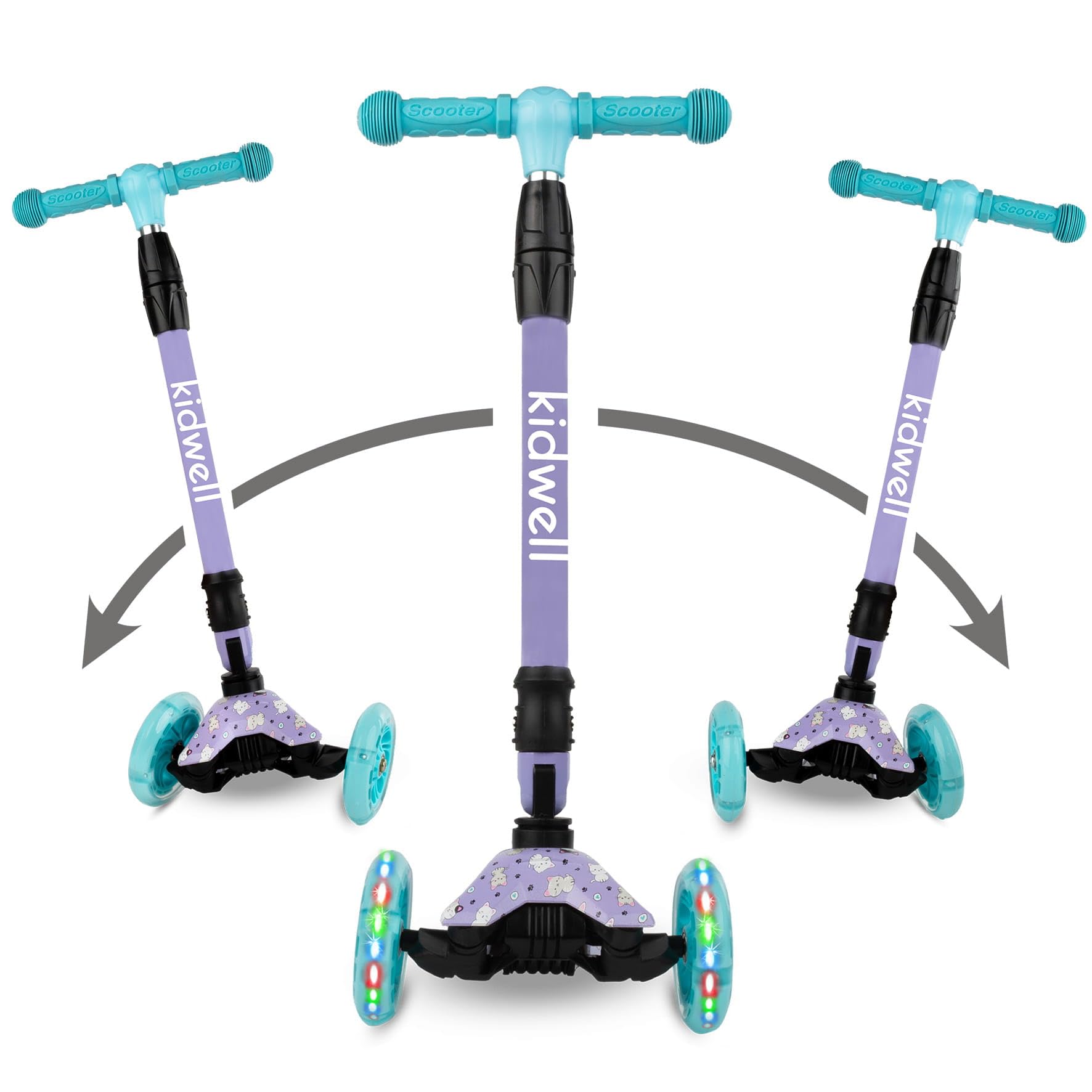 COIL Trottinette pour enfant, trottinette à trois roues, trottinette d'équilibre, trottinette de ville, roulement ABEC-7, réglage du volant à 3 niveaux, roues LED