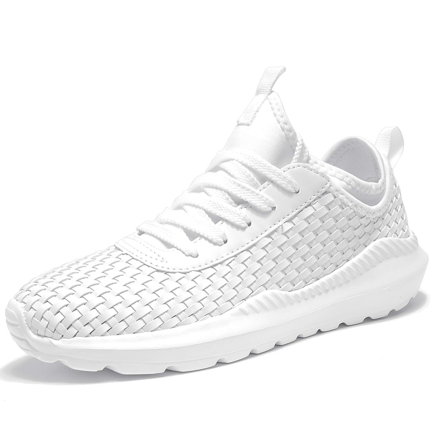 XINBANG Men's Lightweight Gym Shoes Comfortable Running Walking Shoes White