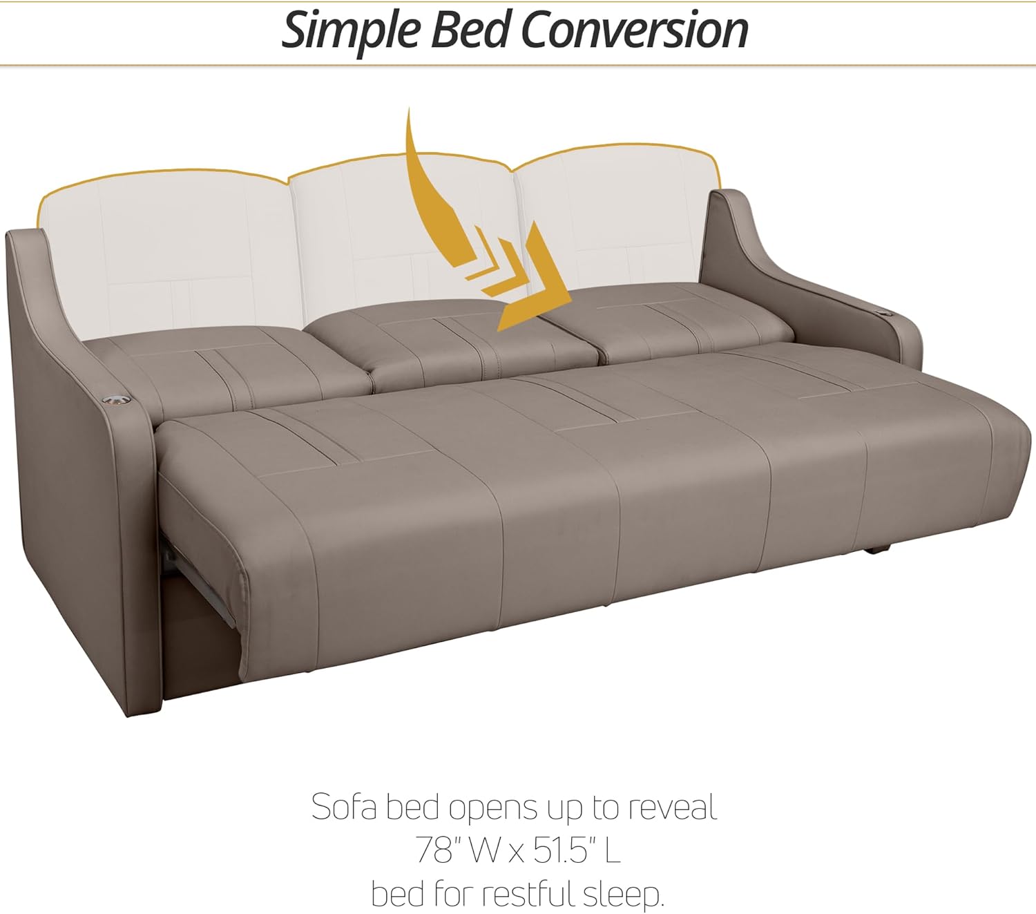 Ethos Console DX RV Sofa Bed, 78" Wide, Ultimate Leather, Light Antelope