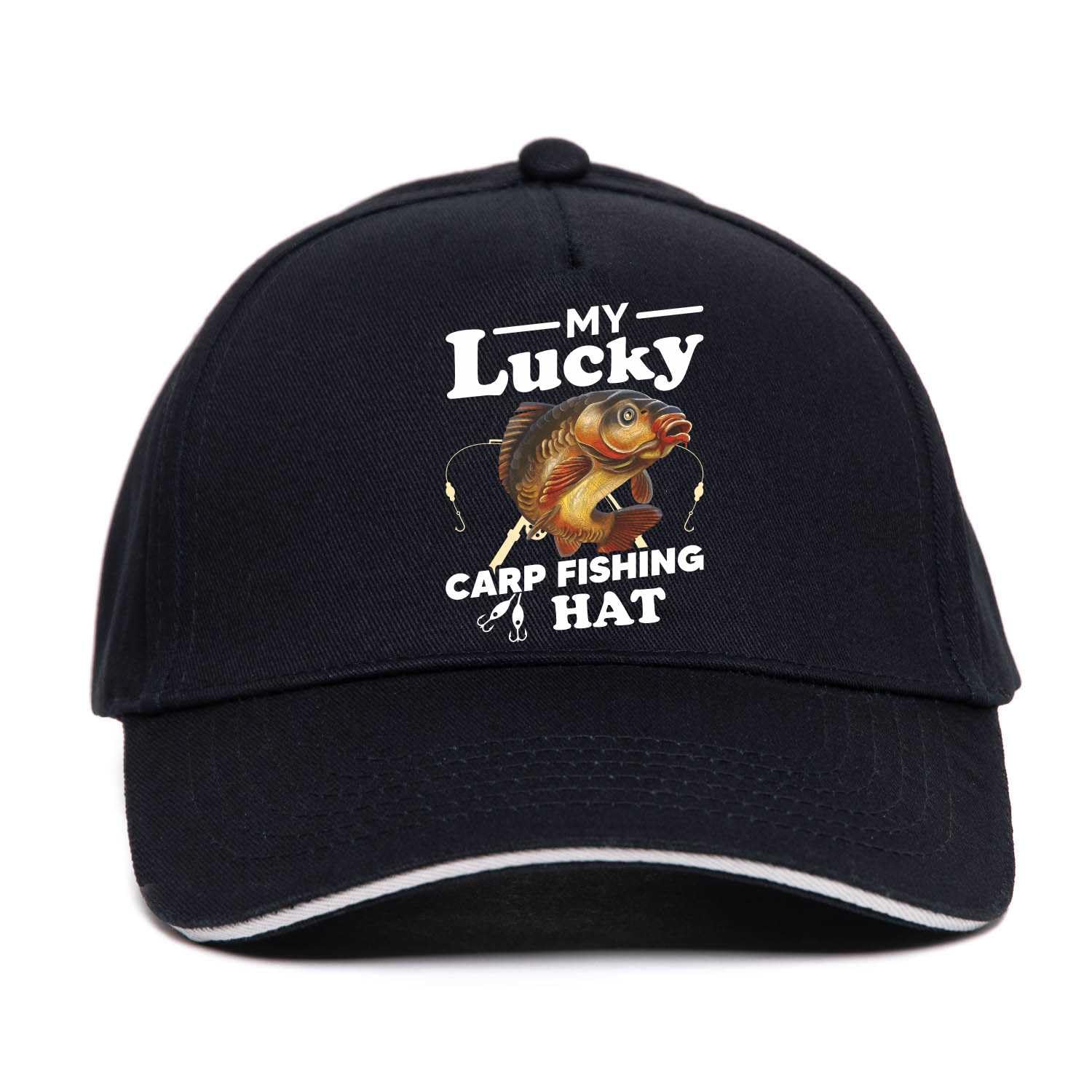 Print4U My Lucky Carp Fishing Baseball Cap Anglers Gift Father's Day Birthday Black