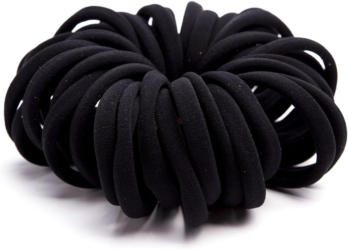 Elastic Hair Ties Hair Ties Bands Rope No Crease Elastic Fabric Large Cotton Stretch Ouchless Ponytail Holders, 50 pcs(1 PACK BLACK)