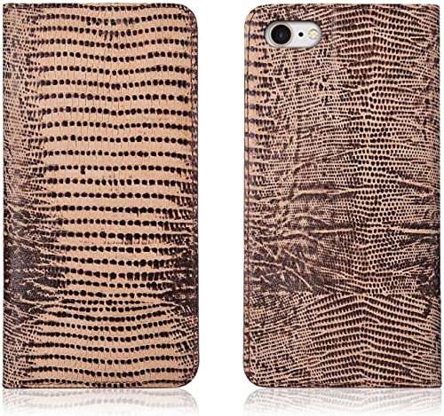 Étui portefeuille iPhone SE 2022 en cuir kaki à rabat motif lézard SCHIK