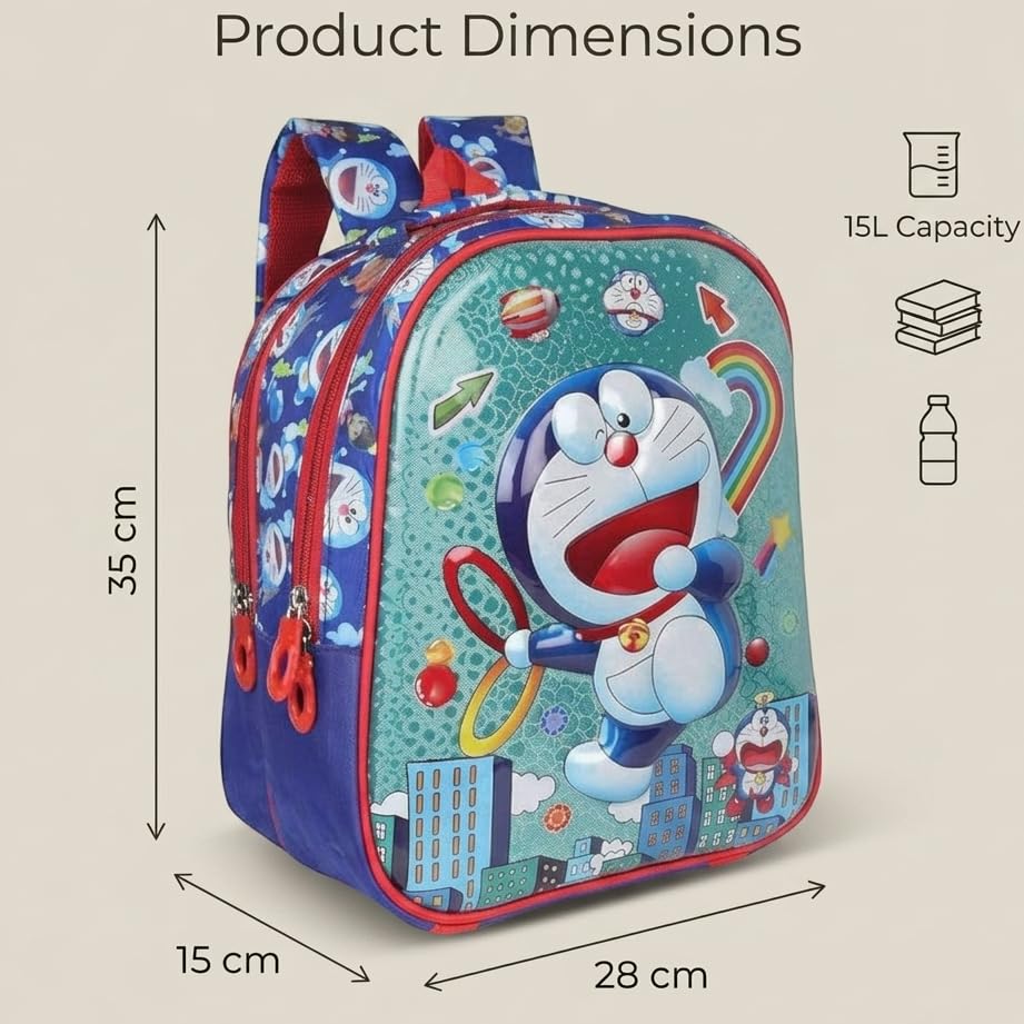 Image of Stylbase 15 Inch 3D Cartoon School Bag for Boys & Girls | Waterproof Lightweight Polyester Kids Backpack with Bottle Pocket | Ideal School Bags for Kids Nursery, LKGClass (3-5 Years)