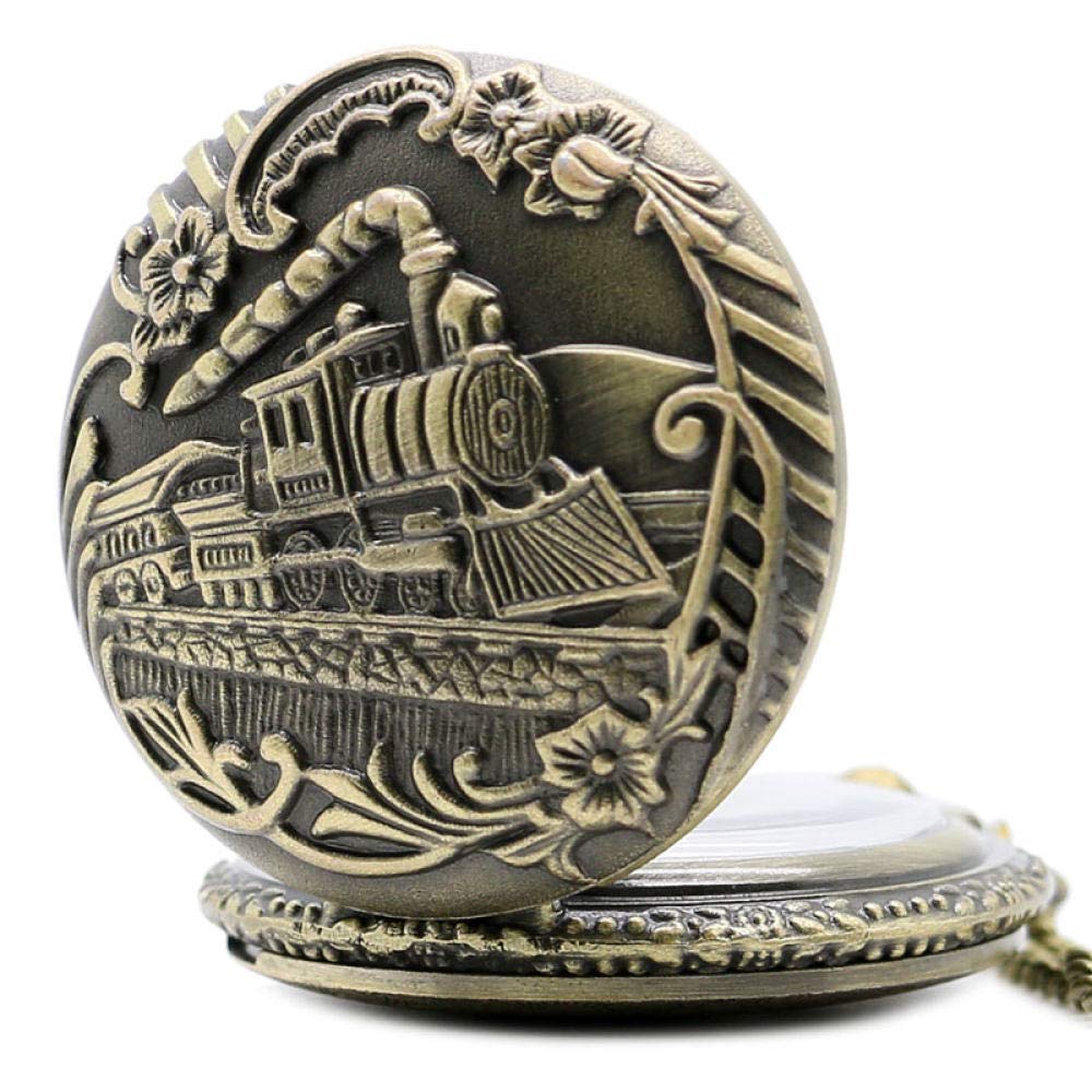 Zegarek kieszonkowy w stylu retro, Steampunk Vintage Antique Retro brązowy pociąg przedni silnik lokomotywy kolejowej kwarcowy łańcuch mężczyźni kobiety