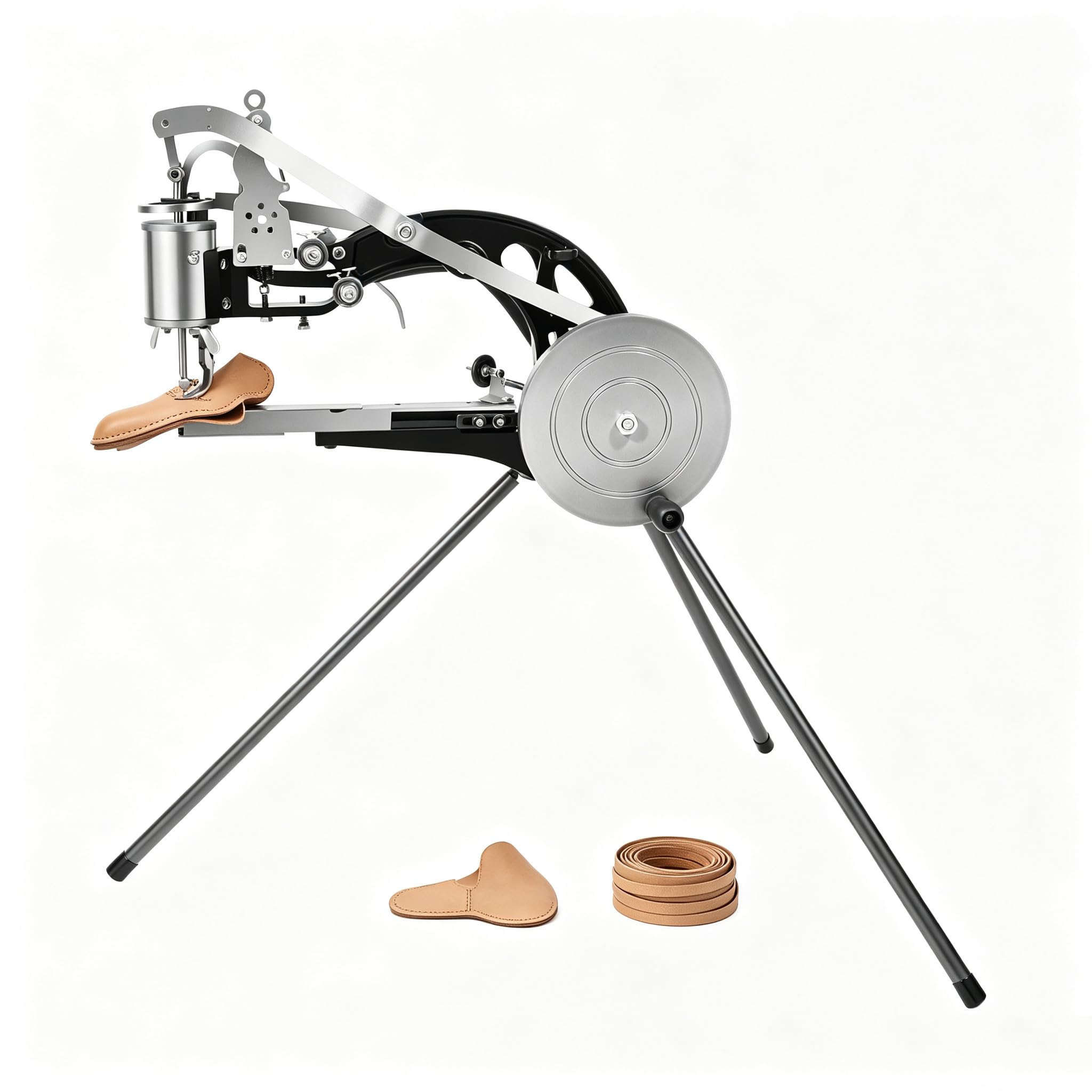 Manuelle Leder Nähmaschinen, 6mm 3-5mm Schuhreparatur Handnähmaschine, Eisen Cobbler Nähmaschine mit 360° Einstellbare Kurbel, Dreibeinständer, 8,2kg Max. 6mm für Werkstatt und dicke Stoffe