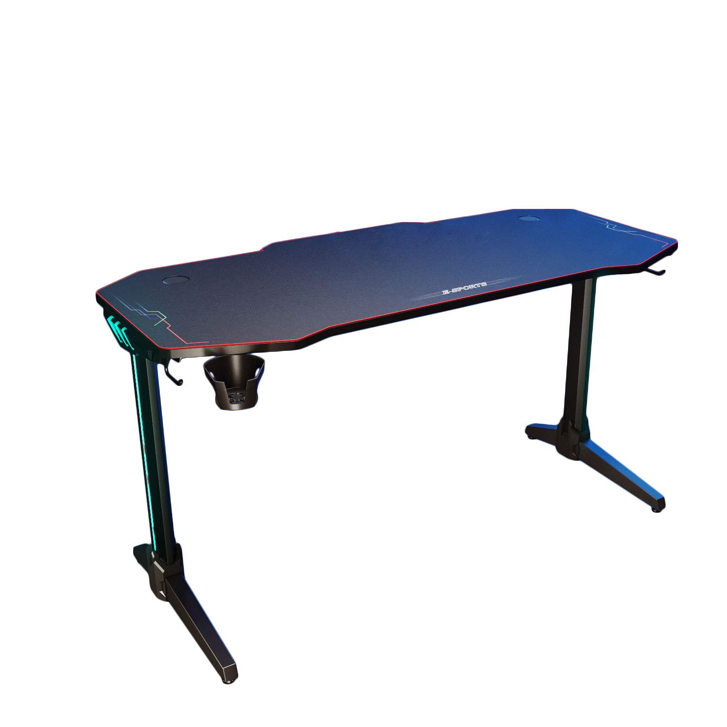 SONNI Gaming Tisch mit LED,140cm großer Oberfläche/PC Tisch/Gaming Desk,2-3 Monitore aufstellbar mit Mausunterlage,Getränkehalterung und Kopfhörerhaken