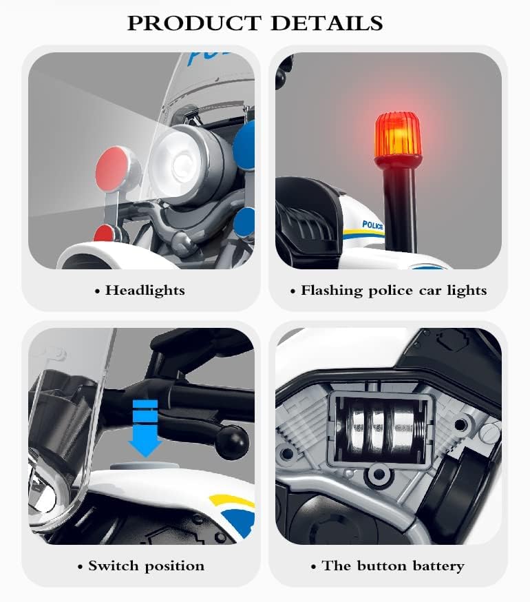Image of Police Motorcycle Toy - Pull Back Motorcycle Toys, Tiny Gift with Music Lighting, Latte Motorcycles Toy for Kids Boys Age 3-8 Year Old [Multicolor] (Police -Motorcycles-Multicolor)