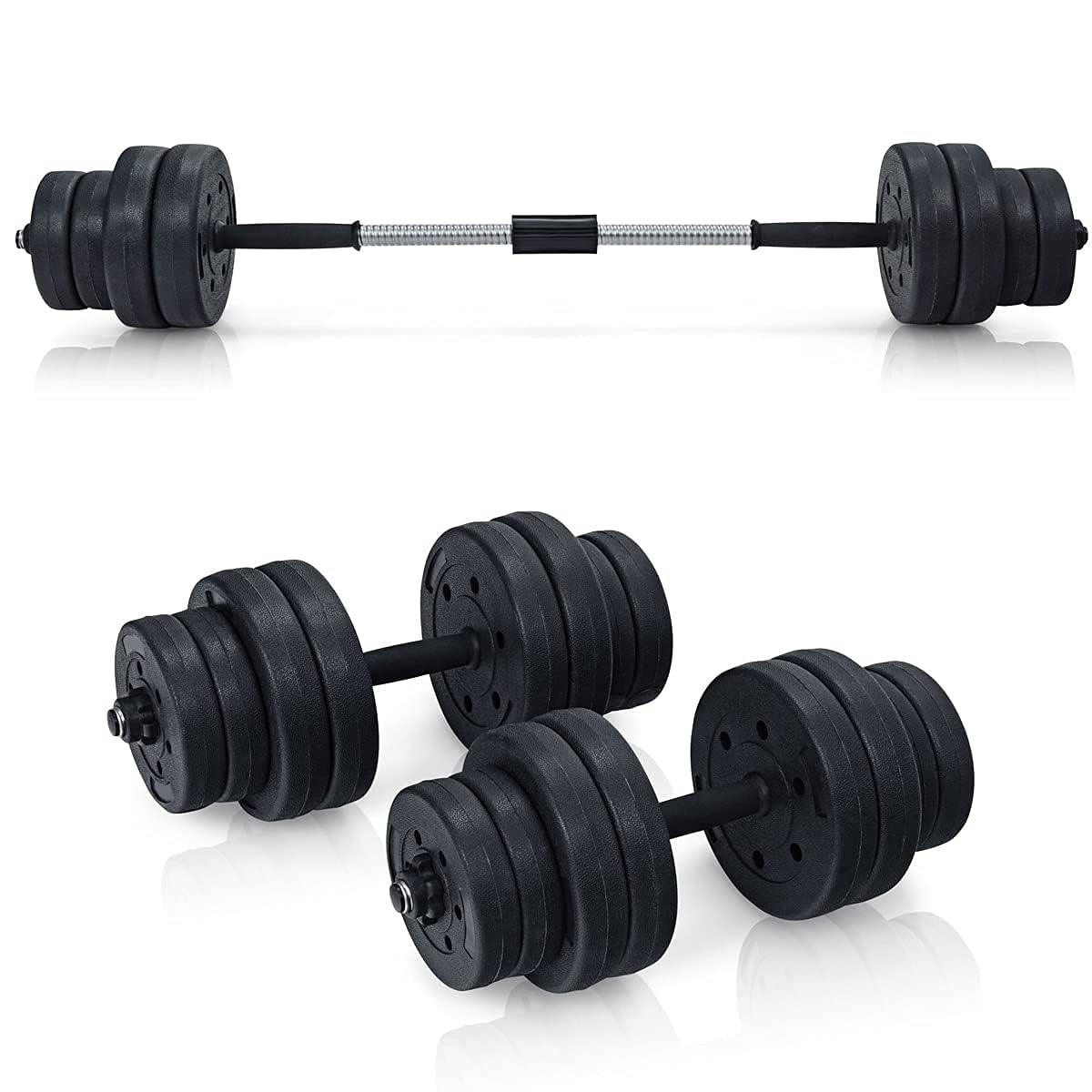 RELAX4LIFE 2 in 1 Set di Manubri 30 kg, inclusi 16 Dischi e Tubi di Collegamento, Pesi Intercambiabili (8 x 2,5 kg / 8 x 1,25 kg), per la Palestra, Ufficio e a Casa