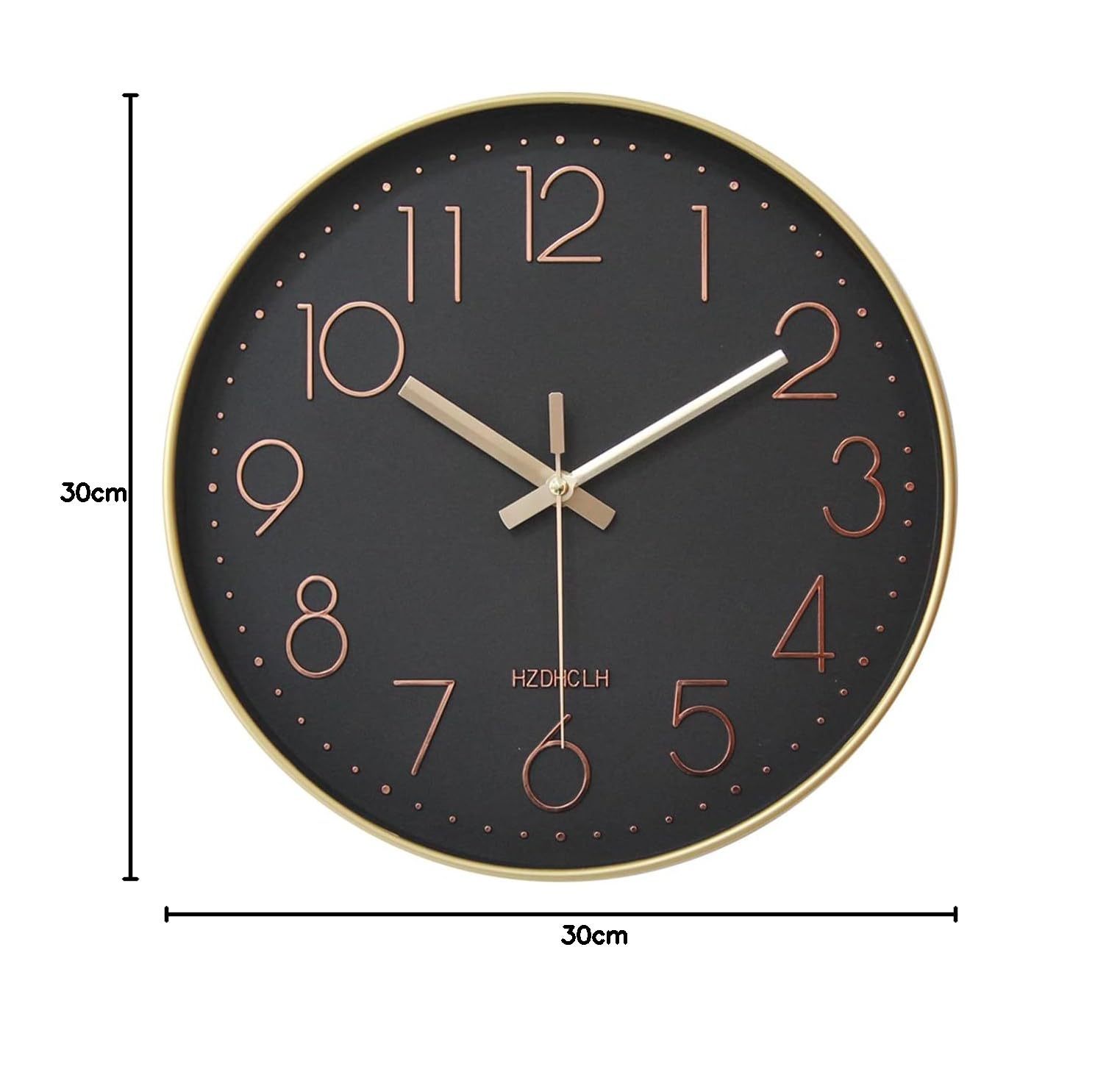 HZDHCLH Funk Wanduhr 30 cm Lautlose Wanduhr Ohne Tickgeräusche, Moderne Batteriebetriebene Uhr für Zuhause, Küche, Wohnzimmer, Büro, Wanddekoration (Gold-schwarz)