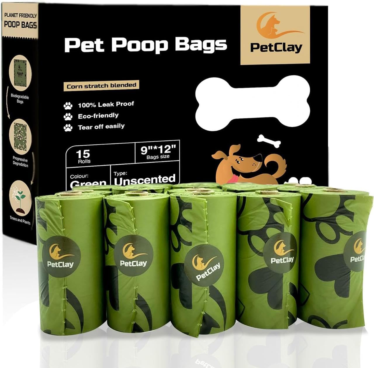 Petclay Grey Poo Bags For Dog Waste, 225 Counts Biodegradable Dog Poop Bags, 100% Leak Proof And Extra Thick Refill Rolls For Dogs