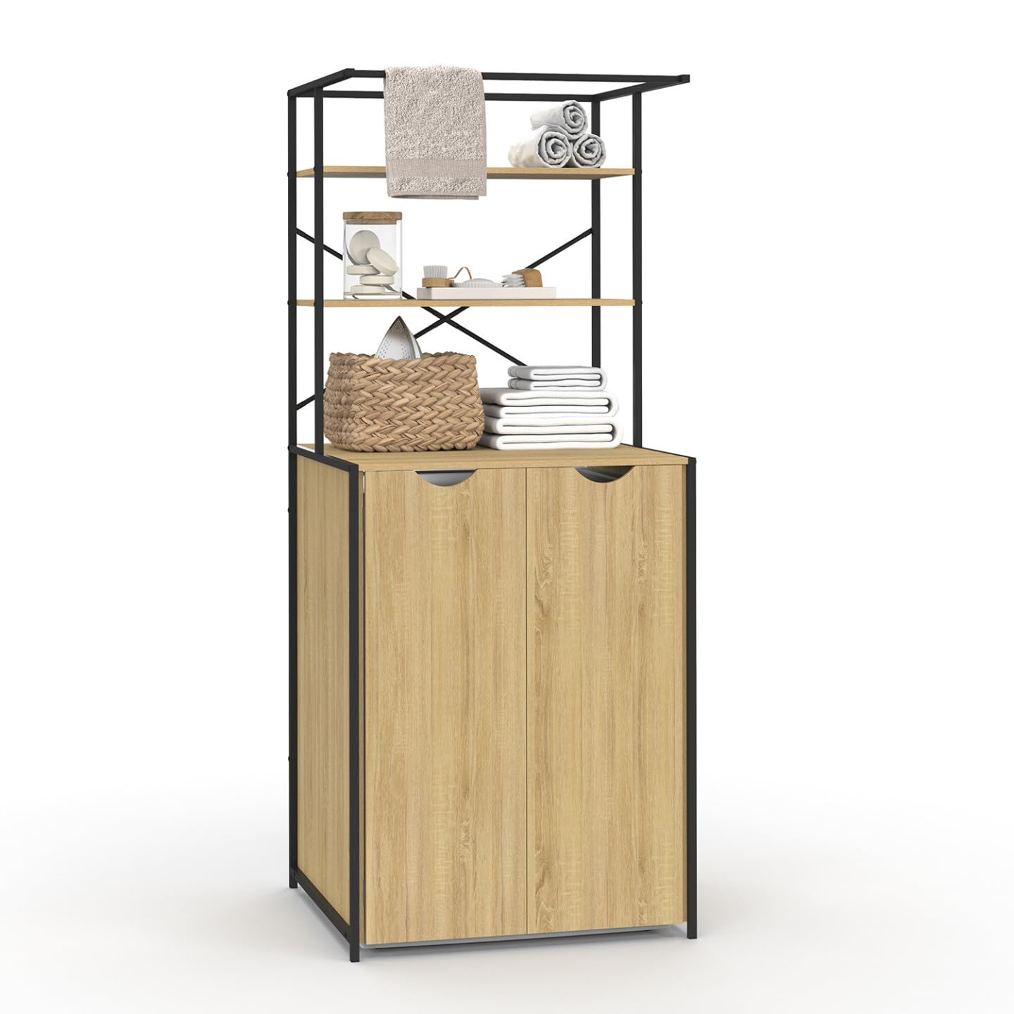 IDMarket - Geschlossener Waschmaschinenoberschrank Detroit Industriedesign